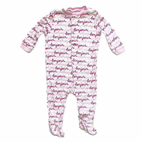 Joe Fresh Pink Bonjour Print Footed Cotton PJ's - Picture 1 of 3